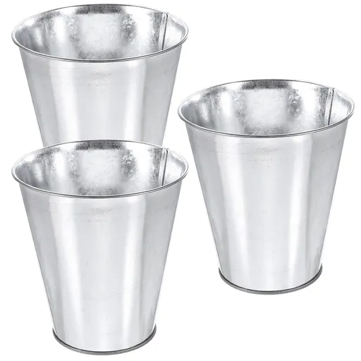 3Pcs Round Silver Flower Bucket for Floral Arrangement 12X5.1in Iron Material