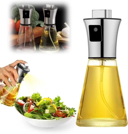 Oil Spray Bottle Stainless Steel and Glass 200ml Conical Design