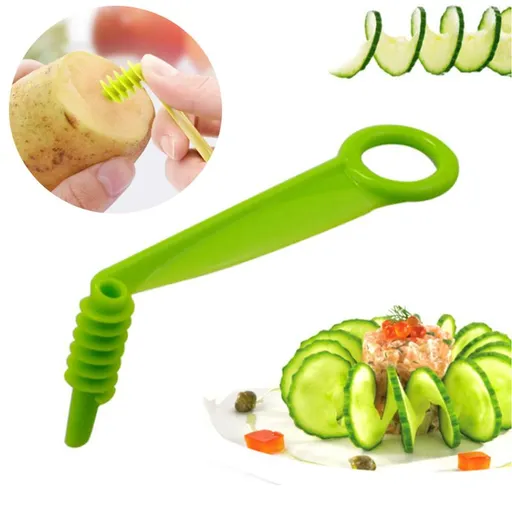 Green Spiral Slicer Portable Cucumber Potato Carrot Slicer Cutter Manual Kitchen Kitchen Gadgets Plastic Garnishing Tool Fruit