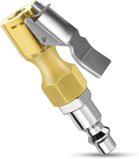 Air Chuck with Clip Tire Inflator Compressor Closed Flow Lock Brass Hose Connect Accessories Heavy Duty Gauge Locking InflatorAdapter