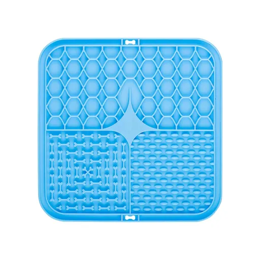 2PCS Blue 20 x 20 cm Silicone Pet Lick Mat | Multi-Zone Slow Feeder Pad with Suction Cups | Anxiety Relief Dog & Cat Bowl