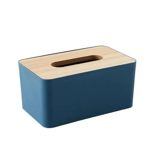 Wooden Lid Tissue Storage Box Dispenser for Napkins Desk Paper Holder Organiser - Blue
