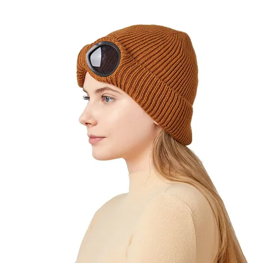Unisex Wool Knitted, Warm Winter Stylish Hat Outdoor Sports Cap Women's Aviator Hat with Goggles Mask 2 pcs
