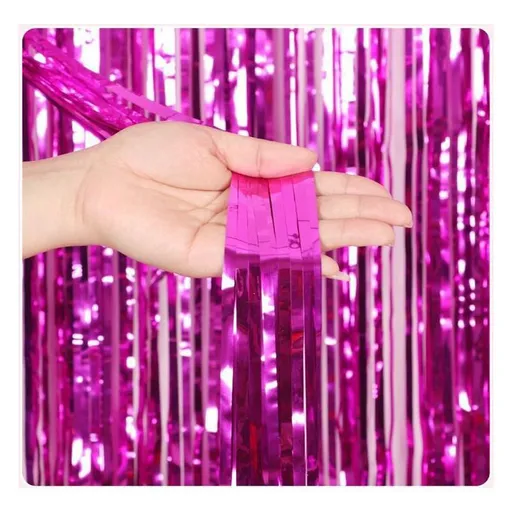 10 Pcs Rose red Shiny Tinsel Foil Fringe Curtain - 1m x 2m Metallic Streamer Backdrop for Birthday Parties, Weddings, Christmas, and Stage Decor - Gold Plastic Photo Prop