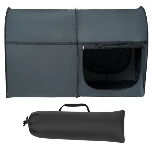 Bed Tent, Pongee Fabric, 4 Doors Breathable Dream Tent with 7 mm Fiber Poles on Bed Privacy, Full Size Block out Light Sleeping Bed Canopy, Fit for Kids Playhouse and Adults Sleeping Tent