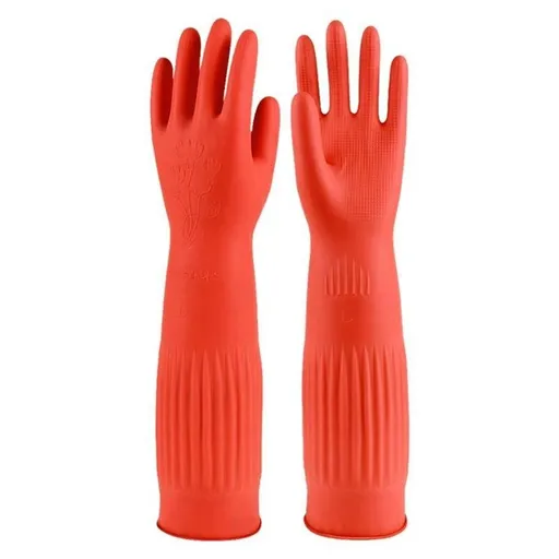 Rubber Dishwashing Cleaning Gloves (2-Pair) - Reusable, Waterproof with Extra-Long Cuff & Anti-Slip Design for Household & Kitchen Use - Large