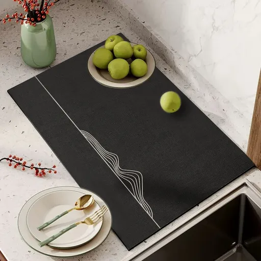 Black Kitchen Countertop Drainage Mat Absorbent Quick Dry Tech Velvet Dish Drying Pad 40x60cm(CD0077-2)