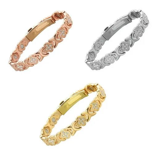 3-Pack 13cm Clover Magnetic Bracelet Set – Rose Gold/Gold/Silver Tone,Crystal Inlay for Women