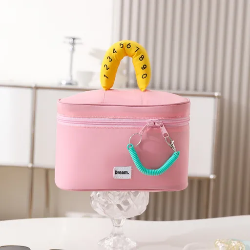Pink Portable Makeup Bag – Large Capacity, Multi-Compartment Cosmetic Organizer for Women (22×13×15cm)