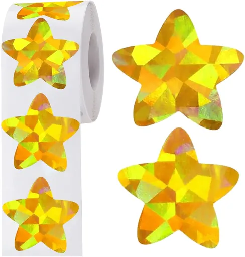 Holographic Gold Star Stickers for Kids Reward - 500Pcs 1.5Inch Shiny Self-Adhesive Metallic Glitter Foil Stickers for DIY, Homework, School, Classroom, Teacher Supply