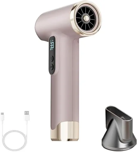 Rechargeable Cordless Handheld Hair Dryer with LED Temperature Display, Portable USB Wireless Mini Blow Dryer for Travel Camping Home Use（Pink）