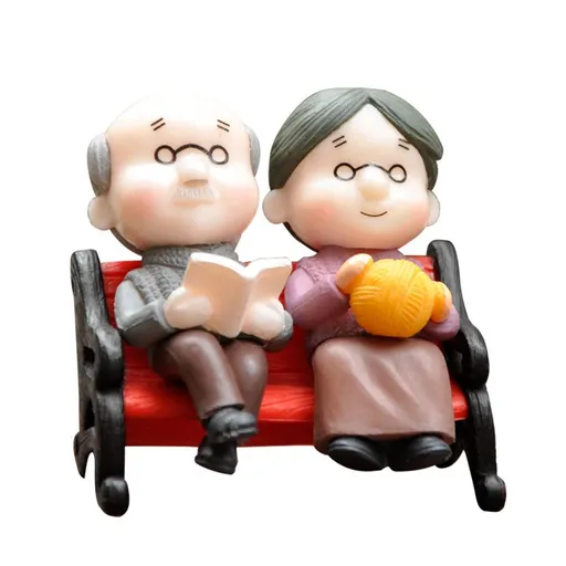 Garden Miniature Ornament Mini Park Bench Grandpa Grandma Model Miniature Landscape Garden Decor Ornament