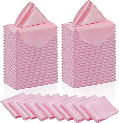 50 Pieces Light Pink Satin Napkins - 12x12 Inches Cloth Napkins, Square Satin Fabric Napkin Set - Soft & Reusable Table Napkins for Wedding Dinner Party Lunch Banquet Restaurant Decoration