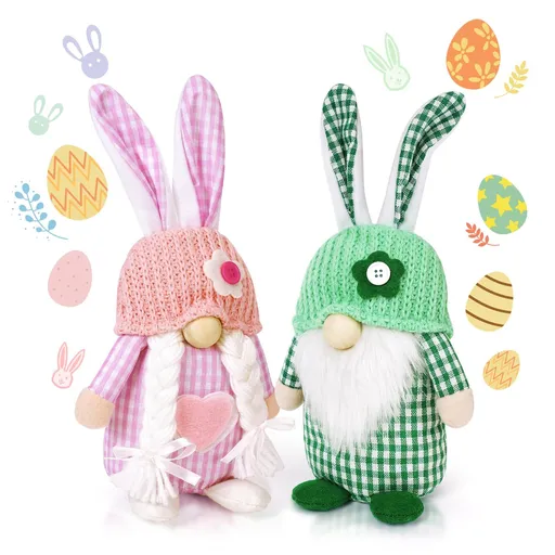 Easter Bunny Gnome Decor, 2PCS Easter Basket Stuffers, Easter Faceless Bunny Doll Ornaments, Spring Easter Tiered Tray Decor