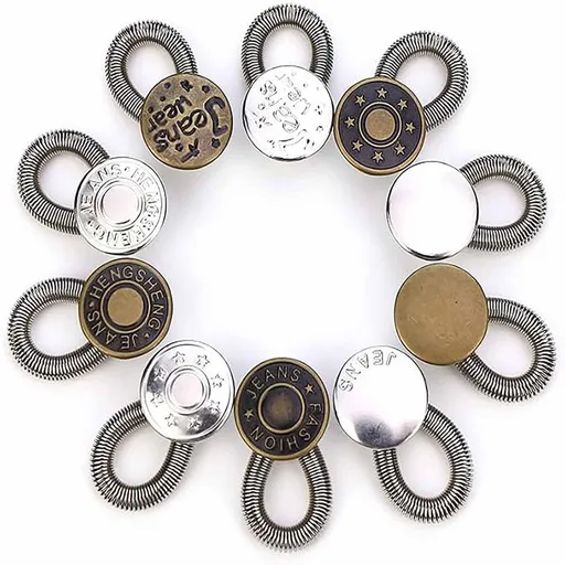 10 Pcs Button Extenders for Jeans, No Sew Pants Waist Extenders with Spring Metal Loops, Assorted Waistband Extender Buttons for Jeans, Pants, Skirts & Shorts