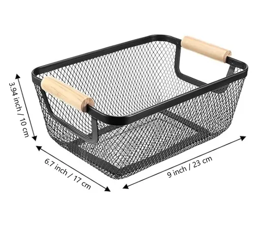 2 Pack Metal Mesh Steel Basket, Wire Storage Organizer Basket Multi-function Hanging Kitchen Basket Fruit Basket , Rectangle-Black