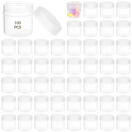 100PCS Plastic Jars with Lids, 1oz Small Plastic Containers, Transparent Sample Containers, Portable Refillable Empty Cosmetic Jars for Lotion, Creams, Rhinestones, Samples, Travel Organization