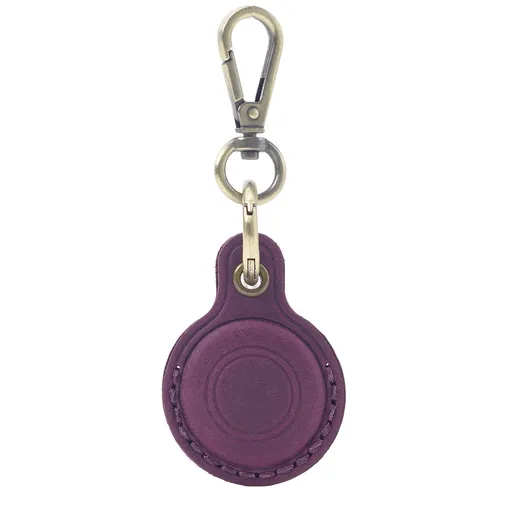 Purple Genuine Crazy Horse Leather Case for Apple AirTag Protective Tracker Holder Keychain with Metal Clip Anti-Lost Fob for Keys Pets Luggage