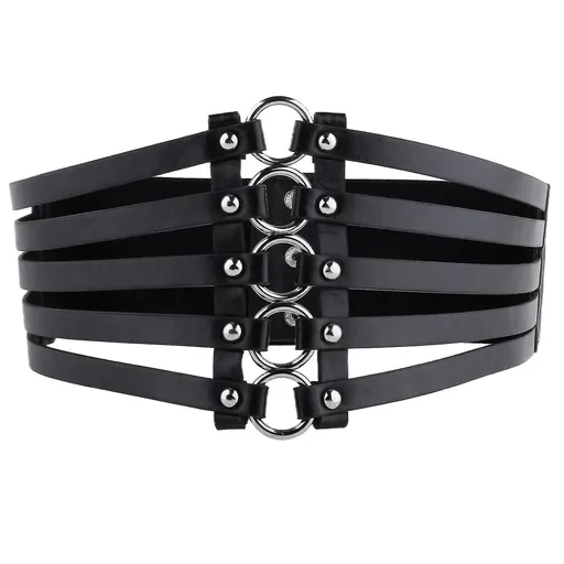 Women's Gothic Punk Wide Faux Leather Corset Waist Belt with Rivets