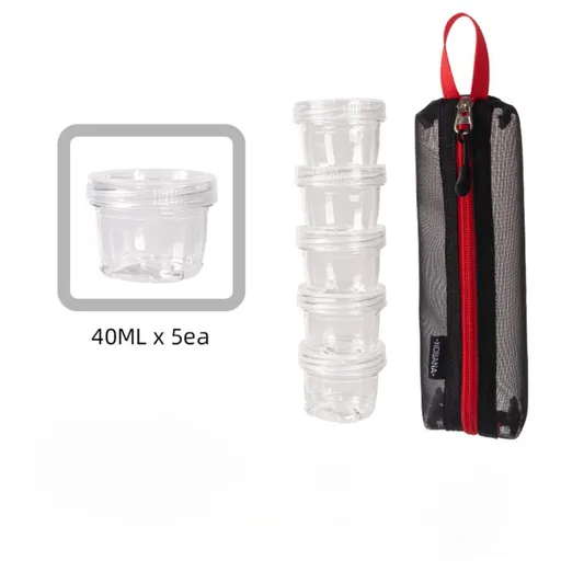 5-Piece Lightweight Stackable Outdoor Spice Jar Set for BBQ Picnic & Travel - Portable Camping Seasoning Kit with Black Mesh Storage Bag