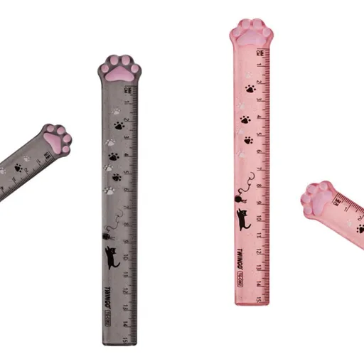 2PCS Pink cute cartoon cat claw ruler, straight ruler, drawing plastic ruler, portable ruler, measuring ruler, stationery