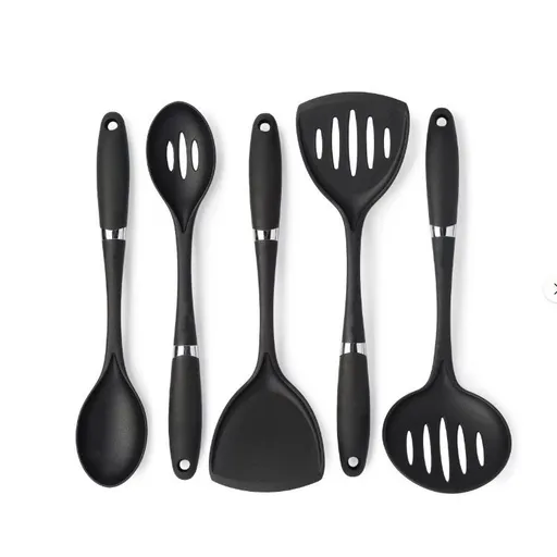 Cooking Tools Set High Temperature Resistant Kitchenware Shovel Turners Kit Black Cookware Utensils Kitchen Supplies (5pcs)