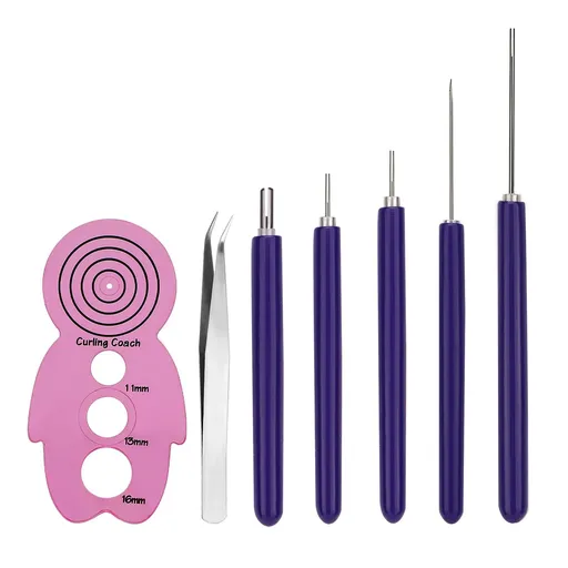 7 Piece Slit Quilling Tools Including Curling Trainer and Pair of Tweezers for Paper Flowers, Crafts, DIY, Beginners