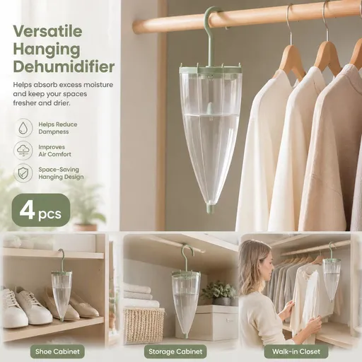 4 Pack Green Umbrella Fragranced Dehumidifier Containers, Full Garment Rack Set, Bright Fresh Scent Prevents Mould On Fabrics