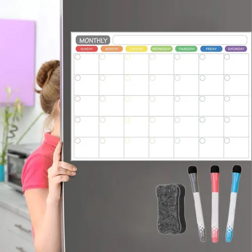 Magnetic Dry Erase Calendar - Vertical Calendar For Refrigerator - Monthly Fridge Calendar Whiteboard With Extra-Thick Magnet Included 4 Markers & Eraser For Wall Hanging