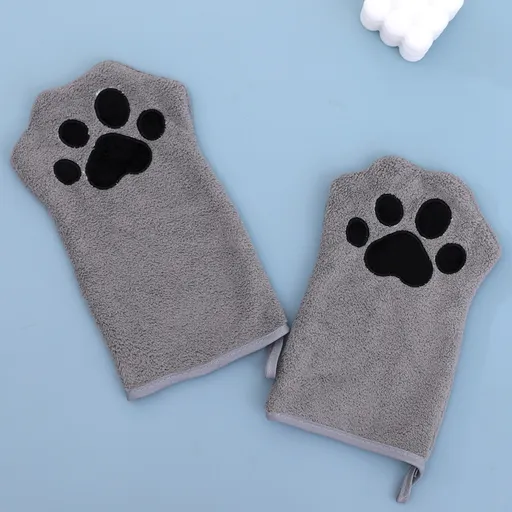 Adorable Pet Paw Grooming & Drying Mitt - Super Absorbent Fleece Material(Gray)
