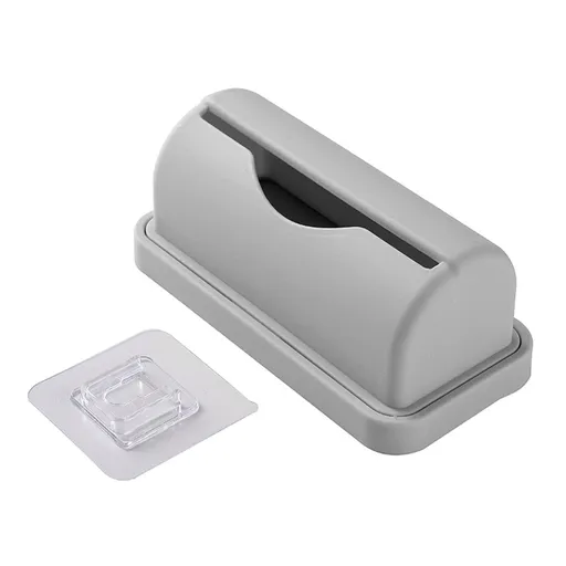 Wall Mount Trash Bag Dispenser, liner organizer for small bins with no punch installation for kitchens bathrooms and offices, Gray