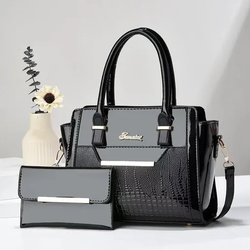 Women's Handbag Set Large Capacity 2 Piece Shoulder Bag with Matching Wallet Black