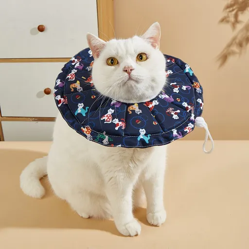 Soft Pet Elizabethan Collar Cartoon Waterproof. XL Navy Blue Kitten