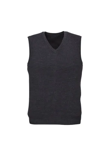 Mens Wool Blend V Neck Vest Sleeveless Double Knit - Charcoal