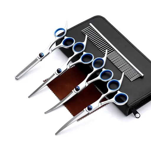 Pet Grooming Scissors Set, 7 Pieces Stainless Steel Pet Trimmer Kit Pet Grooming Scissors Set Hair Care for Dog or Cat