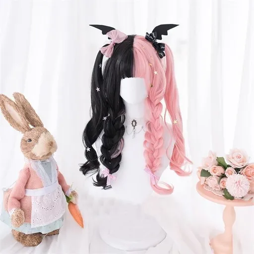 House Of Dasein Black Pink Gothic Lolita Wig Long Wavy Heat Safe - Black
