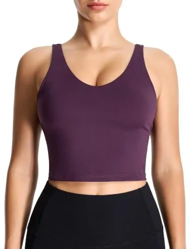 Longline Sports Bra for Yoga, Running, Gym Workouts & Low to Medium Impact Activities, M (Purple)