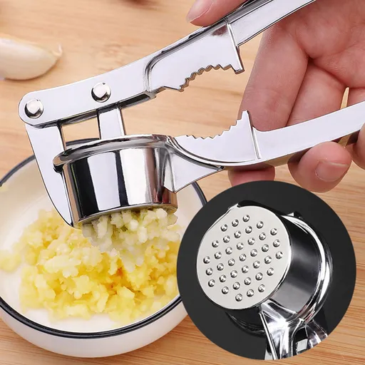 1 Piece Stainless Steel Garlic Press Rocker, Heavy Duty Garlic Mincer with Studs and Peeler, Easy-Clean Dishwasher-Safe Kitchen Tool