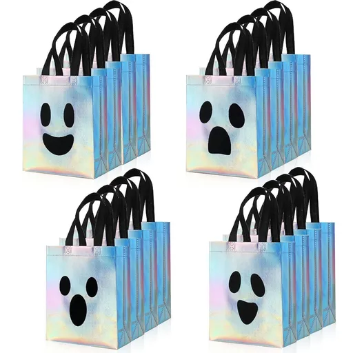 Halloween Gift Bags Holographic Non-Woven Laser Bags 16PCS Silver