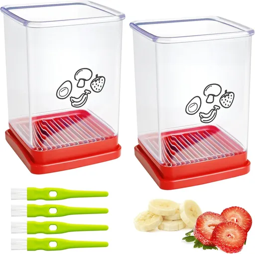 2Pcs Cup Slicer,Stainless Steel Fruit Slicer for Strawberry and Banana, Red Multifunctional Kitchen Portable Slicing Tool for Vegetable Salad