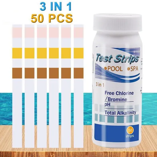 3-in-1 Pool Water Test Strips, 50 Counts pH Chlorine Alkalinity Tester for Swimming Pool, Hot Tub and Aquarium