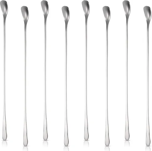 8 Pieces Stainless Steel Coffee Stirring Spoons 7.8 Inch Reusable Coffee Stirrers Long Handle Bar Cocktail Salt Spoons Tiny Swizzle Sticks for Bar Cocktails