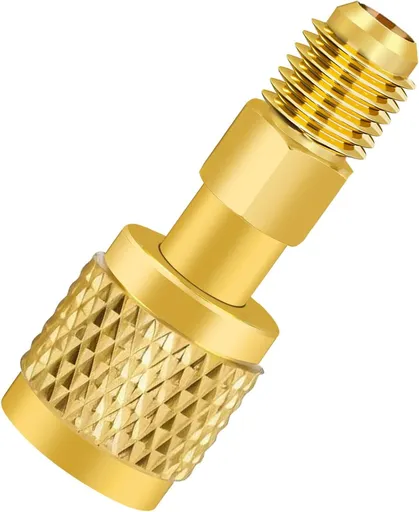 R32 and R454B Refrigerant Brass Adapter, Non-Slip Reverse-Thread Connector for R-32 and R-454B Split System Tanks, 1/4 inch Female to Male