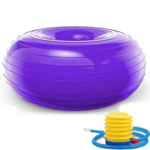 Donut Yoga Ball with Pump Purple Inflatable Exercise Ball for Pilates Fitness Balance Workout