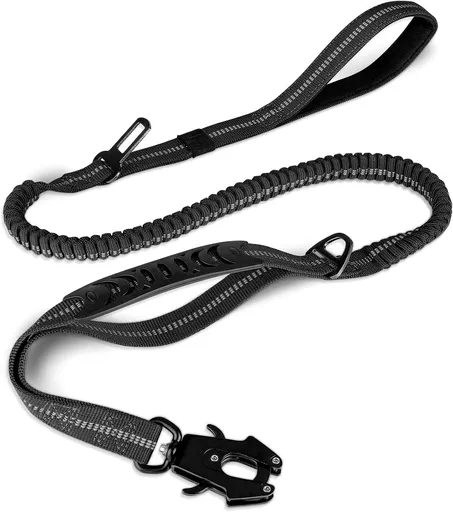 Bungee Dog Leash with Frog Snap Hook - Heavy Duty Elastic Training Lead for Medium Large Dogs - Shock Absorbing Anti-Pull Walking Leash - Black