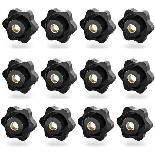 12 Pcs Plastic Star Black, Star Handle Nuts Handle Screws, M8 Internal Thread Knurled Screws for Machine Tools