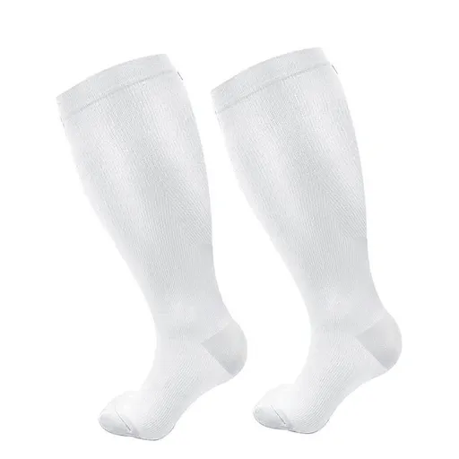 Women's Extra Wide Calf Compression Socks Extended Size Running Cycling Fitness Sports Socks White - 2XL