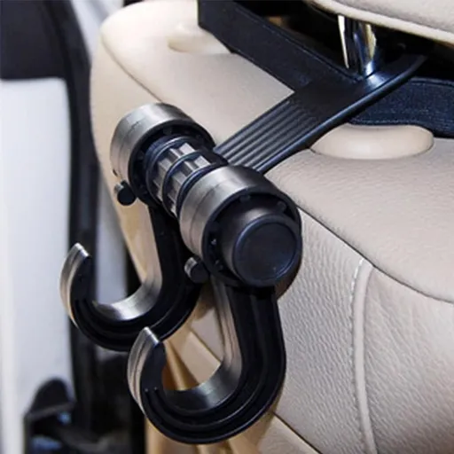 2pcs Car Back Seat 360° Adjustable Headrest Hanger 2-Hook Grocery Bags/Purses/Handbags/Black Holder, Universal Fit Cars Trucks