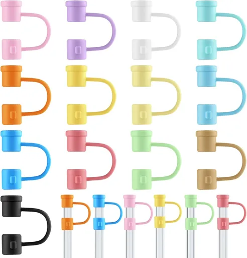 Straw Covers Cap Silicone 8mm Reusable Dust-Proof Colorful 16 Piece Toppers for Tumbler Drinking Accessories
