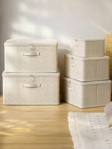 1PC Large Capacity Beige Storage Box Travel Moving Clothes Storage Bag Flexible Foldable Integrated Carry Handle For Seasonal Storage Organization Home Bedroom Decor 403021cm